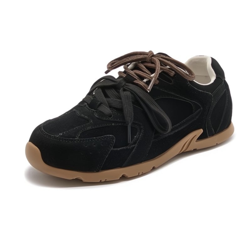 Close-up of Anastasia sneaker dual-lace detailing and velvety suede finish