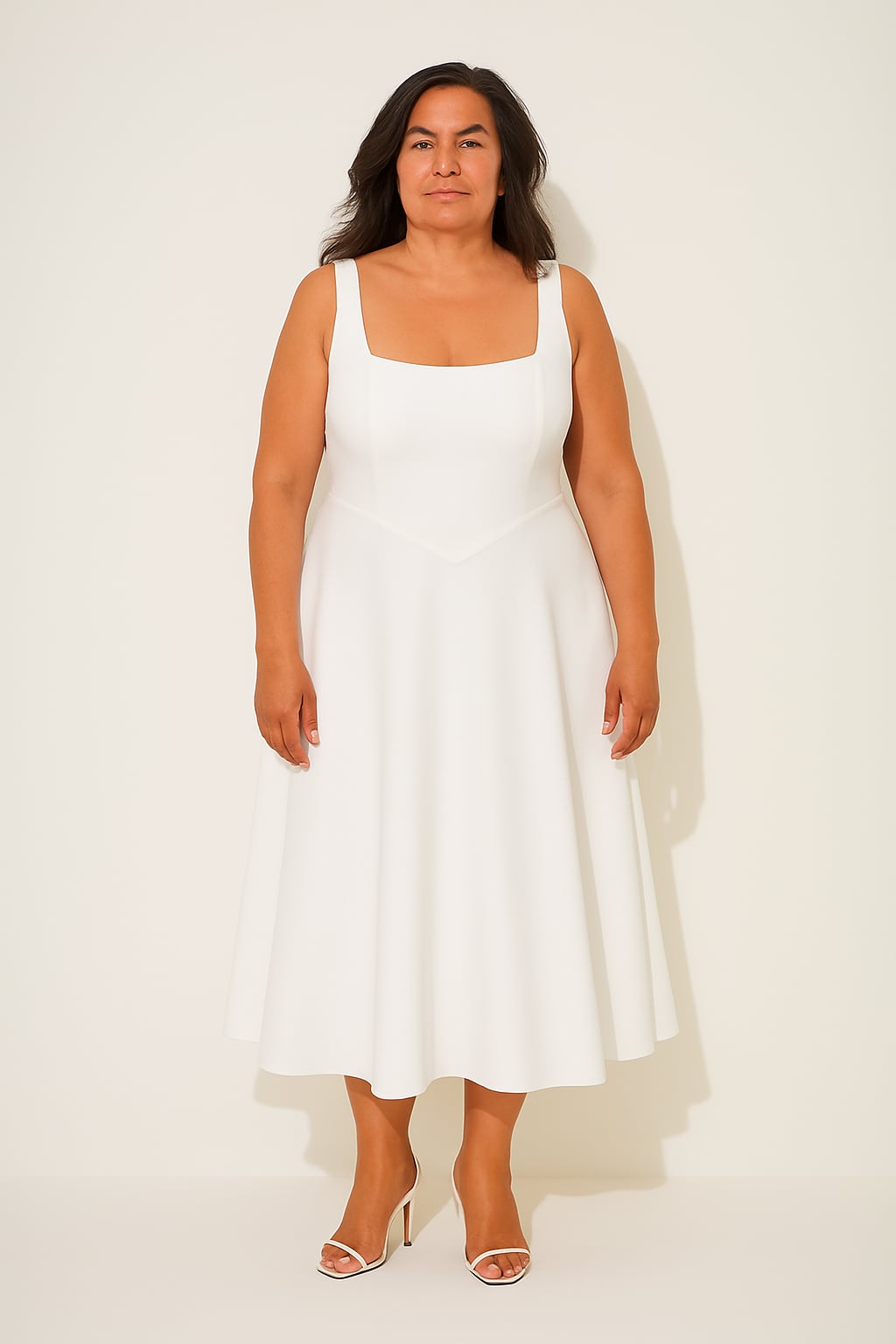 Back view of the black square-neck midi dress from BobaFashion