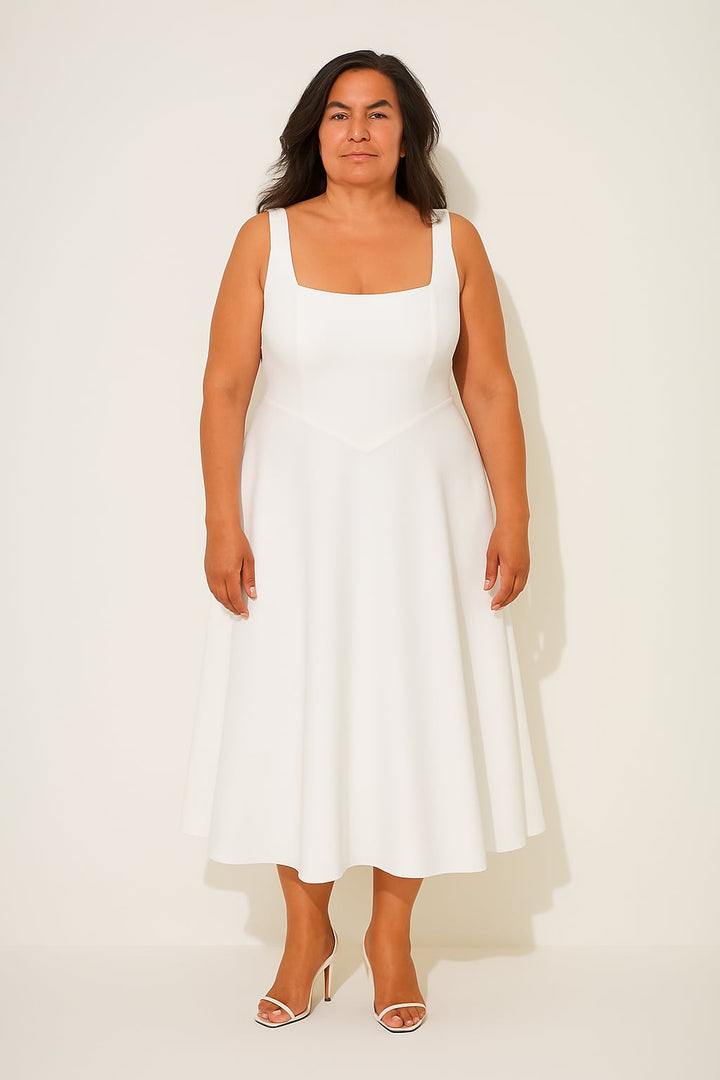 Back view of the black square-neck midi dress from BobaFashion