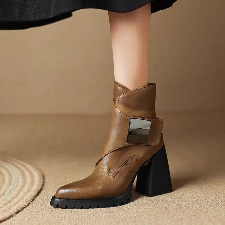 BobaFashion Aziel boots in khaki styled with a flowy midi skirt