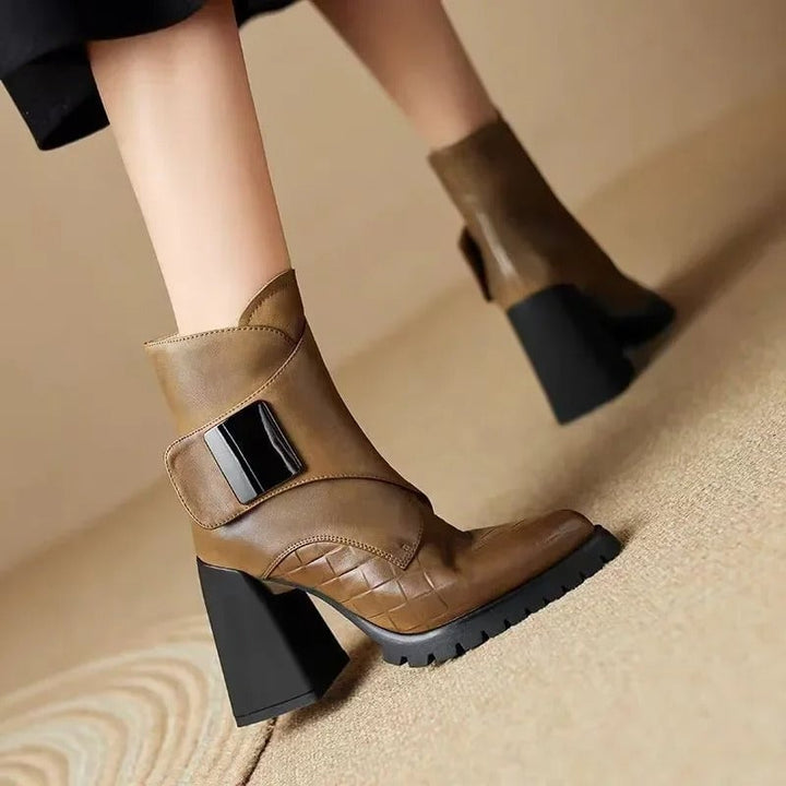 BobaFashion Aziel boots in black styled with a tailored dress for a polished look