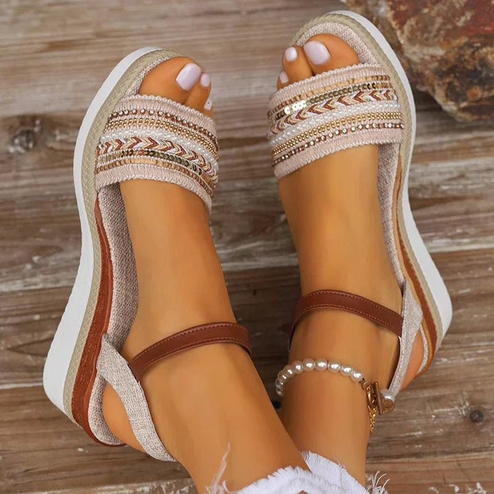 Barbara sandals flat lay showing full silhouette and breathable construction