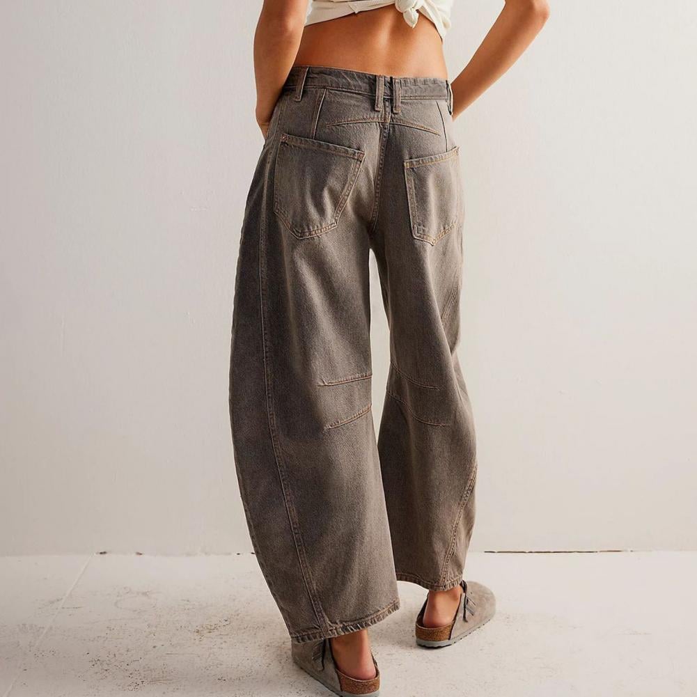 Size chart detail for high waist barrel leg jeans sizes S through 3XL
