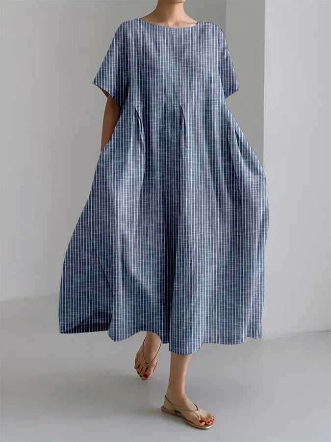 Front view of the Bianca retro stripe long dress in red showing the full-length silhouette and loose flowing cut