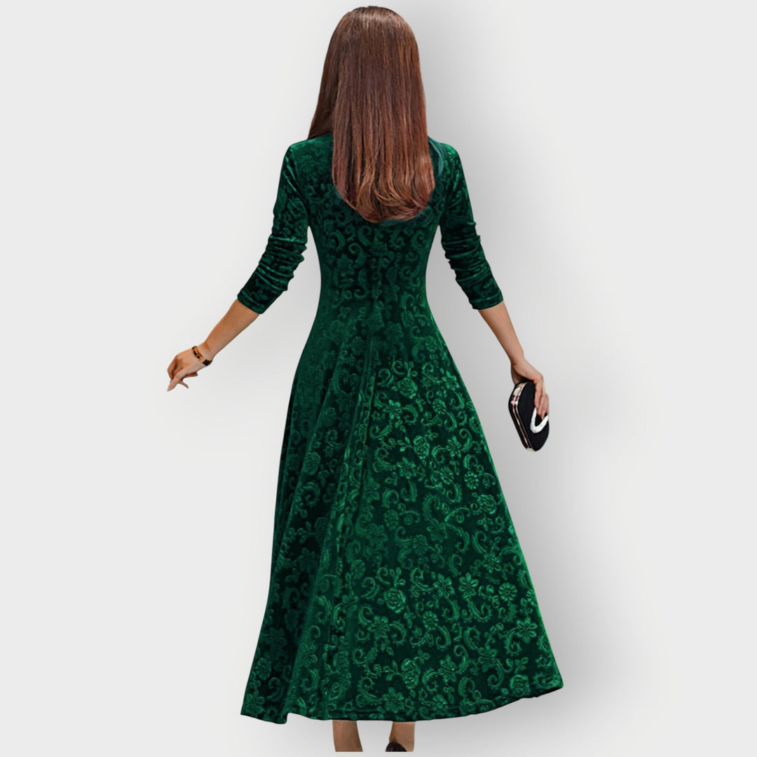 Overhead lifestyle flat lay of the Camila velvet midi dress in multiple color options