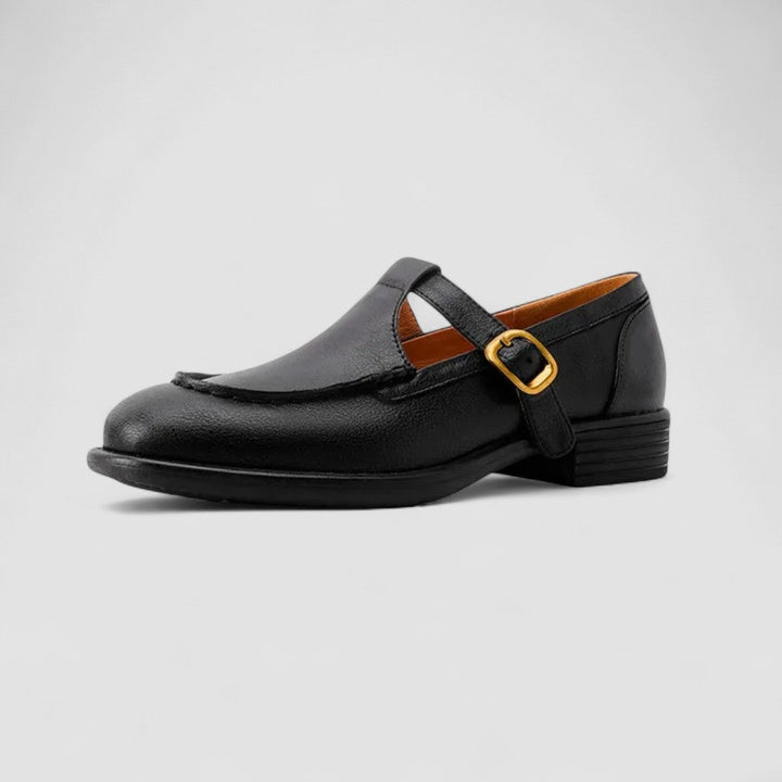 Pair of BobaFashion Carla Mary Jane shoes in black and brown side by side for color comparison