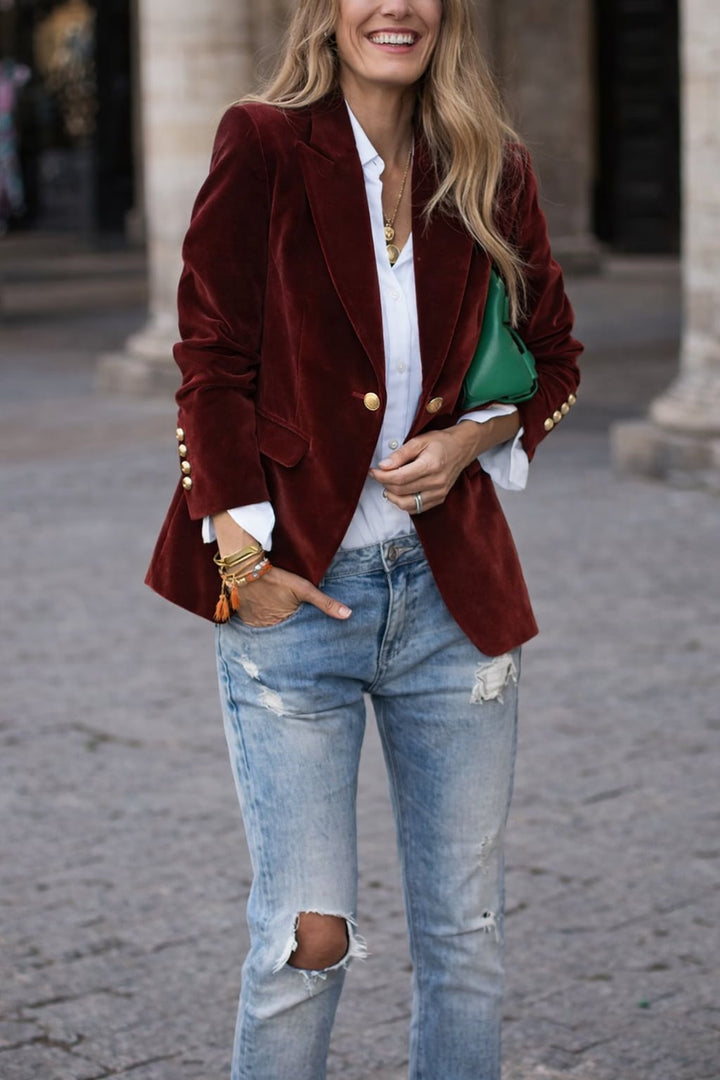 BobaFashion velvet blazer in red — a luxurious statement piece for the season