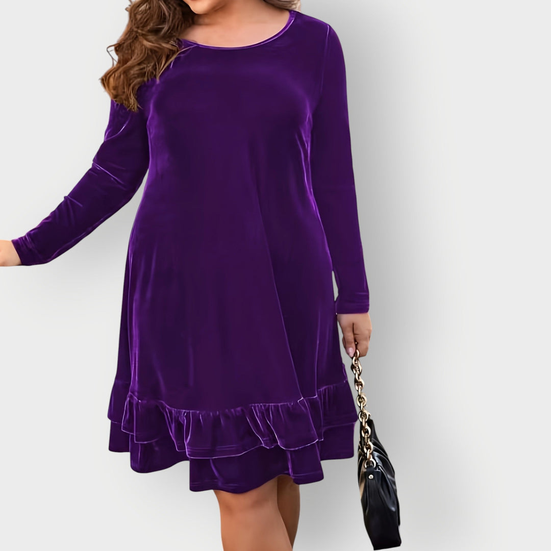 BobaFashion Celeste Classic Midi Dress shown in multiple color options — red, green, bronze, blue, and violet