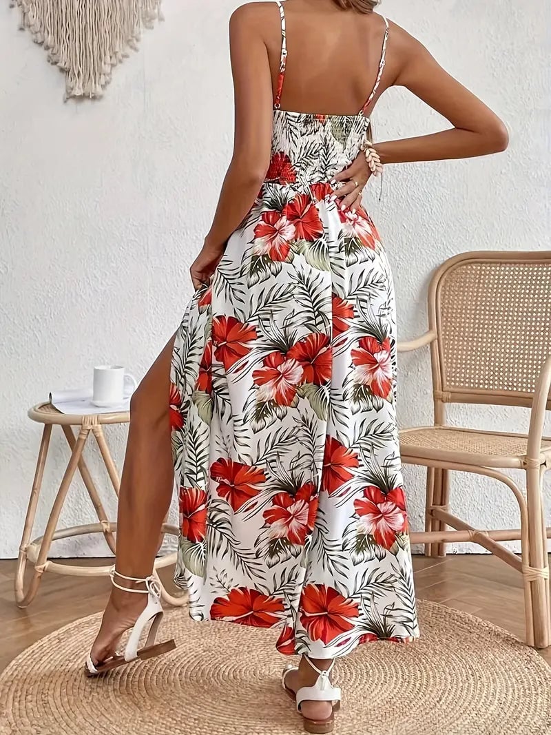 Close-up detail of the softly balanced floral print on the Colette midi dress showing fabric texture and color