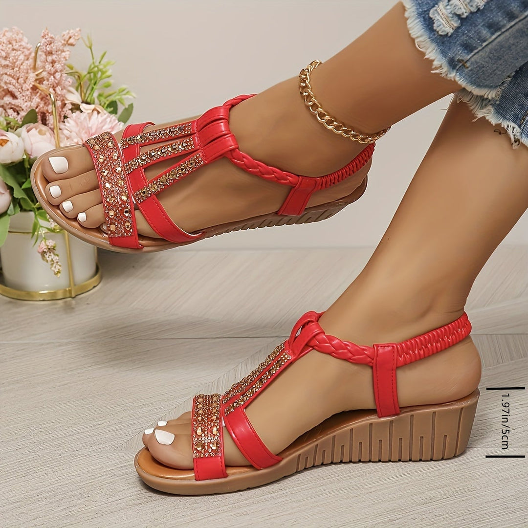 Top view of Darby rhinestone sandals in light blue displayed on a clean white surface