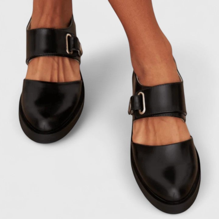 Top-down view of the Darcy black elegant shoe displaying subtle detailing and polished finish
