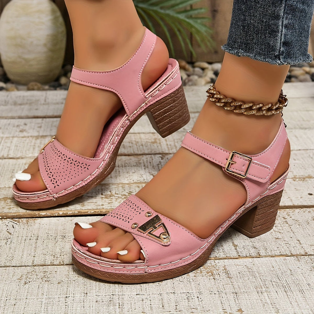 Demi women's sandal in pink, front view with soft color detail