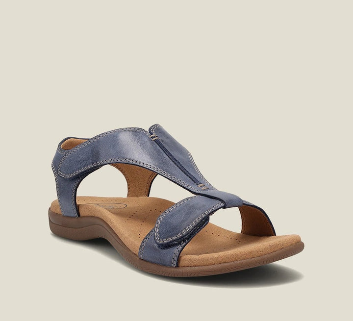Side view of Dove orthopedic sandals showing arch support footbed and elegant strap design