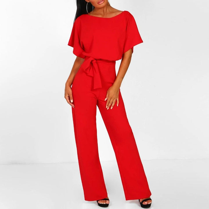 BobaFashion belted wide-leg jumpsuit shown in multiple color options including beige, blue, red, and dark blue