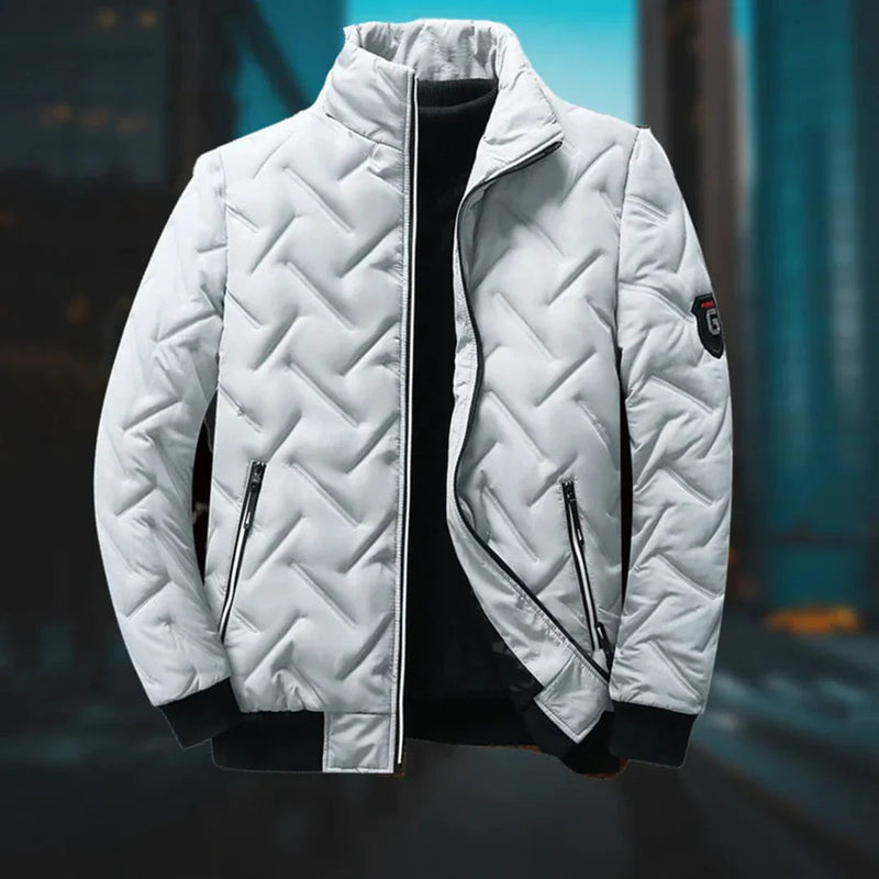 Detail shot of the Emerson Modern Jacket fabric and finish, emphasizing its durable high-quality material