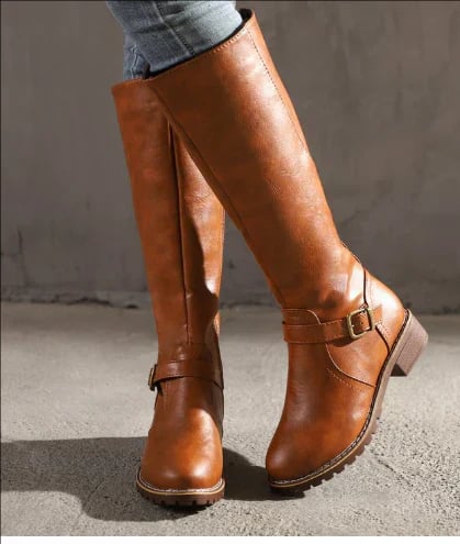 Close-up of the soft upper material and supportive sole on the Fara knee-high boot