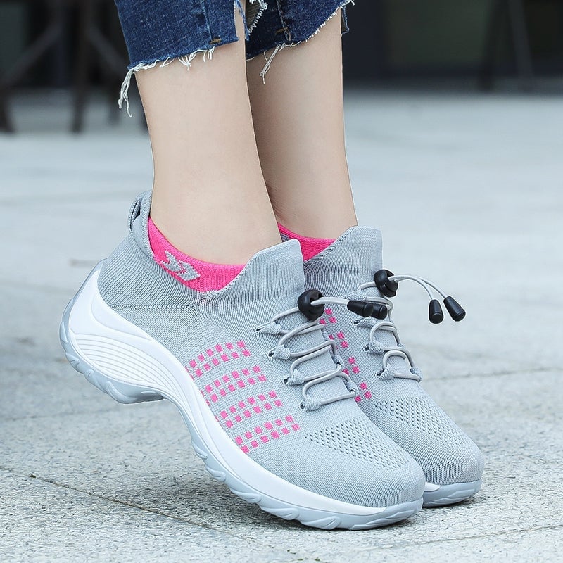 Felicity shoe upper close-up in White Blue showing breathable lightweight material