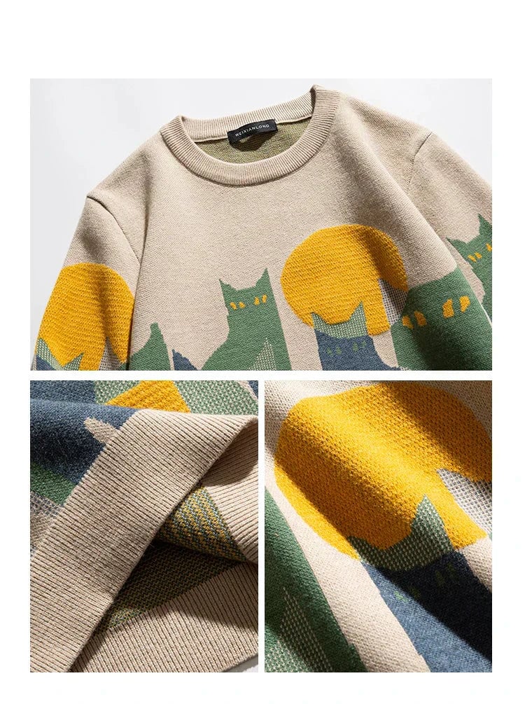 BobaFashion Moonlit Cat Sweater laid flat showing relaxed silhouette and soft knit fabric in black
