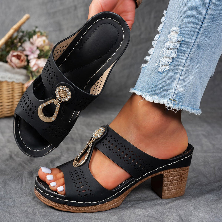 Finley orthopedic rhinestone flat sandals in black with adjustable straps and sparkle embellishments