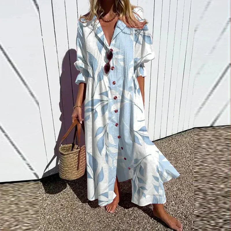 BobaFashion Fleuria dress in light blue displayed to show fabric movement and airy drape