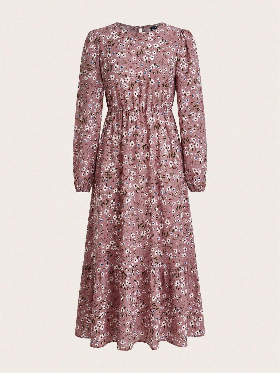 Flora maxi dress in light blue floral print, full-length front view