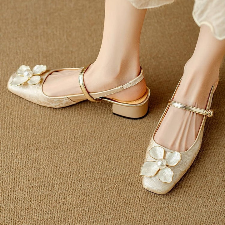 Florine slingback pumps in green and beige side by side for color comparison