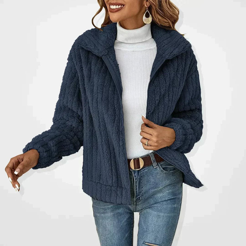 Hannah casual cardigan in blue colorway, open-front silhouette with soft, flattering drape