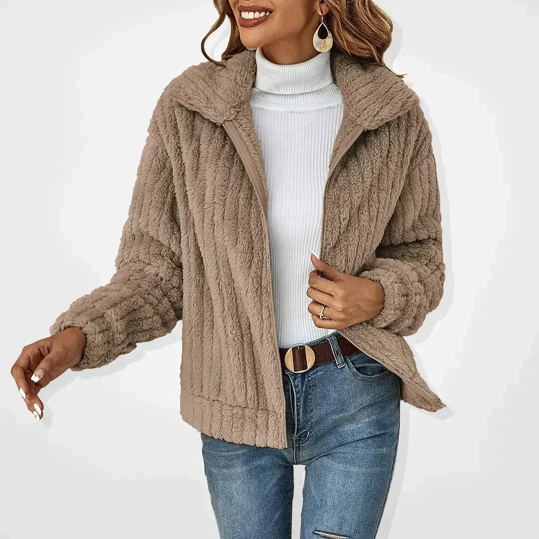 Close-up detail of Hannah casual cardigan fabric texture showing soft, skin-friendly material