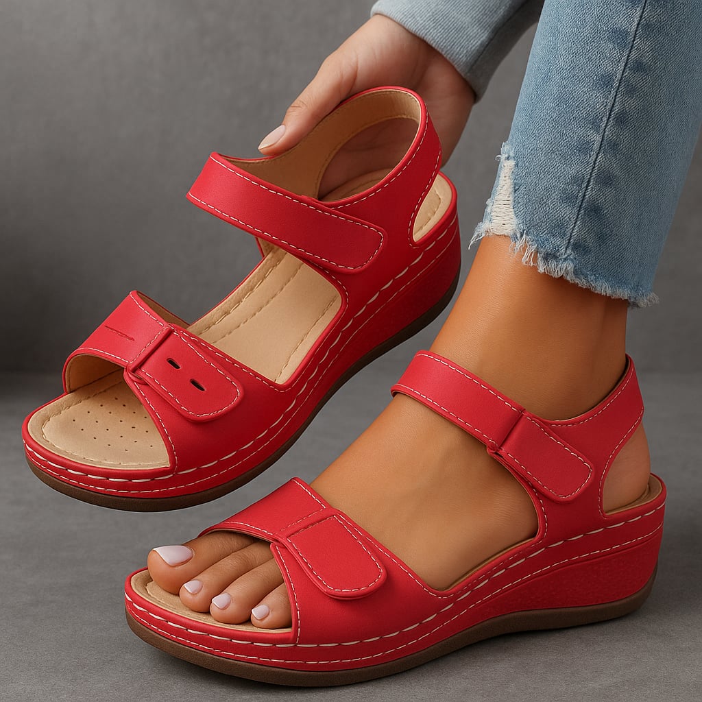 Harlow women's orthopedic cushioned sandal in blue, front three-quarter view