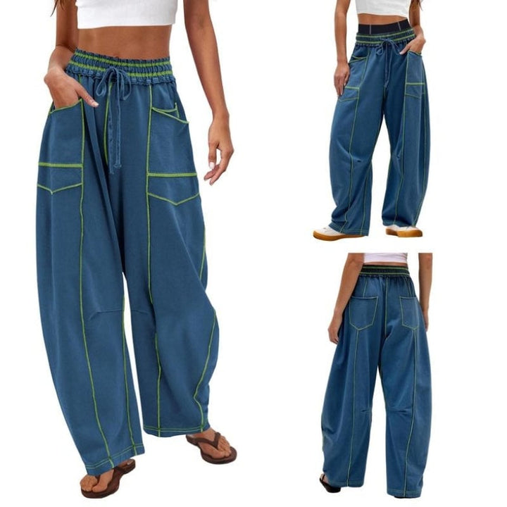 Full-length front view of Harlow wide leg cargo pants in khaki color