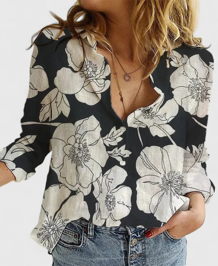 Flat lay of the Harper linen button-down shirt in multiple color options