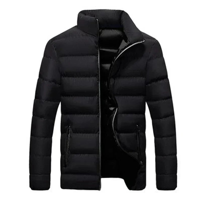 Front view of the Hendrix Elegant Thermal Jacket in a sleek, contemporary silhouette with zippered pockets