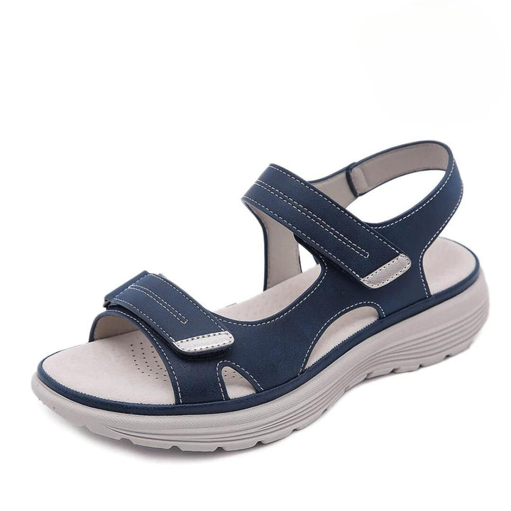 Isolde women's orthopedic adjustable sandal with contoured footbed and cushioned sole shown in black