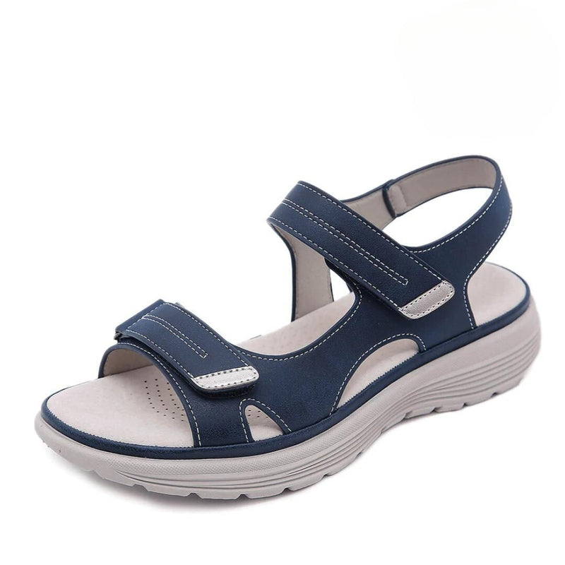 Isolde women's orthopedic adjustable sandal with contoured footbed and cushioned sole shown in black