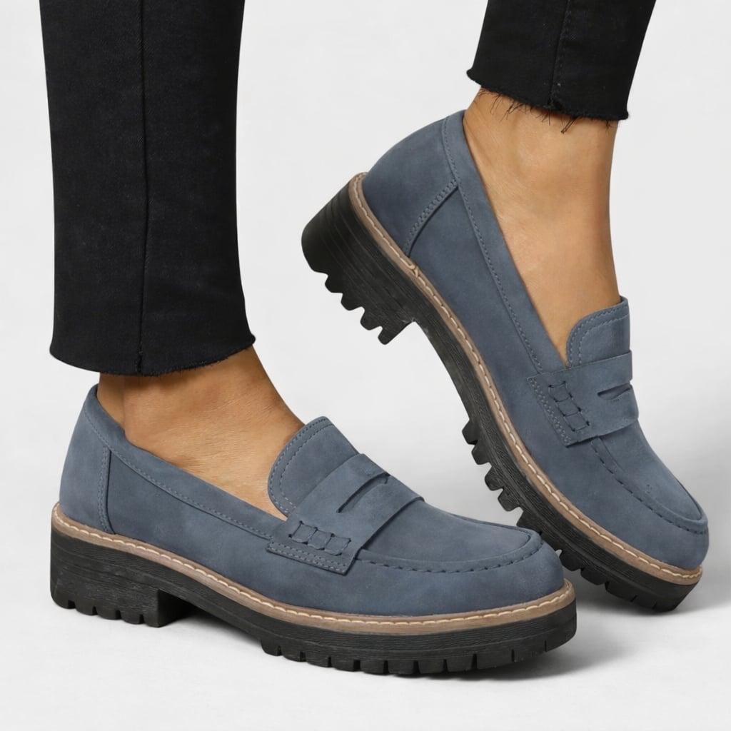 BobaFashion Journey Orthopedic Loafers styled with tailored trousers for an everyday chic look