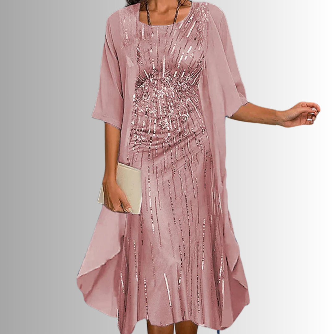 Side view of model in the BobaFashion lightweight floral 2-piece set showing relaxed silhouette
