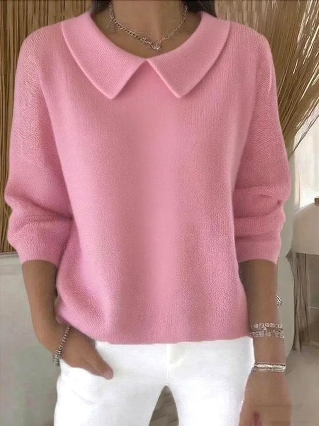 Woman wearing the Katie Classic Sweater in a relaxed, flattering fit — available in multiple colors at BobaFashion