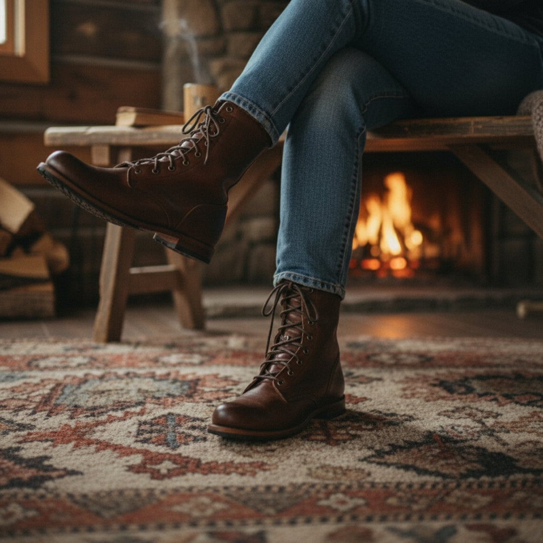 Women wearing BobaFashion lace-up boots styled with casual everyday outfit, showcasing versatile look