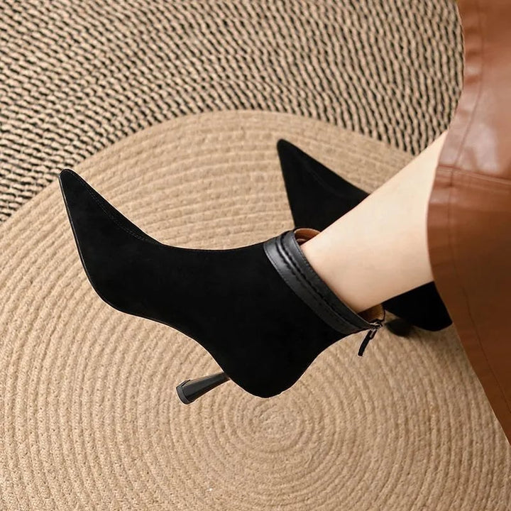 BobaFashion Laura black ankle boots shown from the back highlighting the heel and sole