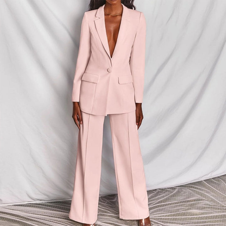 Back view of the tailored two-piece blazer and trousers set from BobaFashion