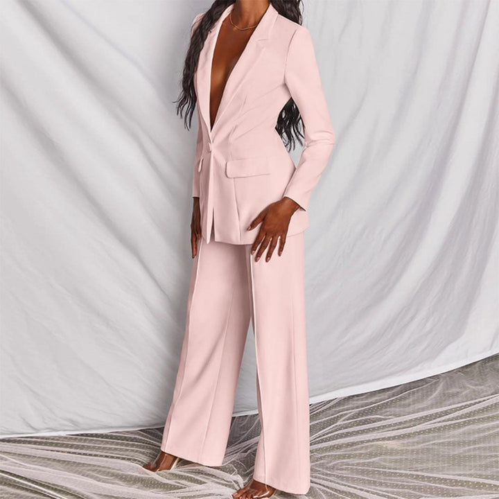 Full-length shot of the black blazer and trousers co-ord set from BobaFashion