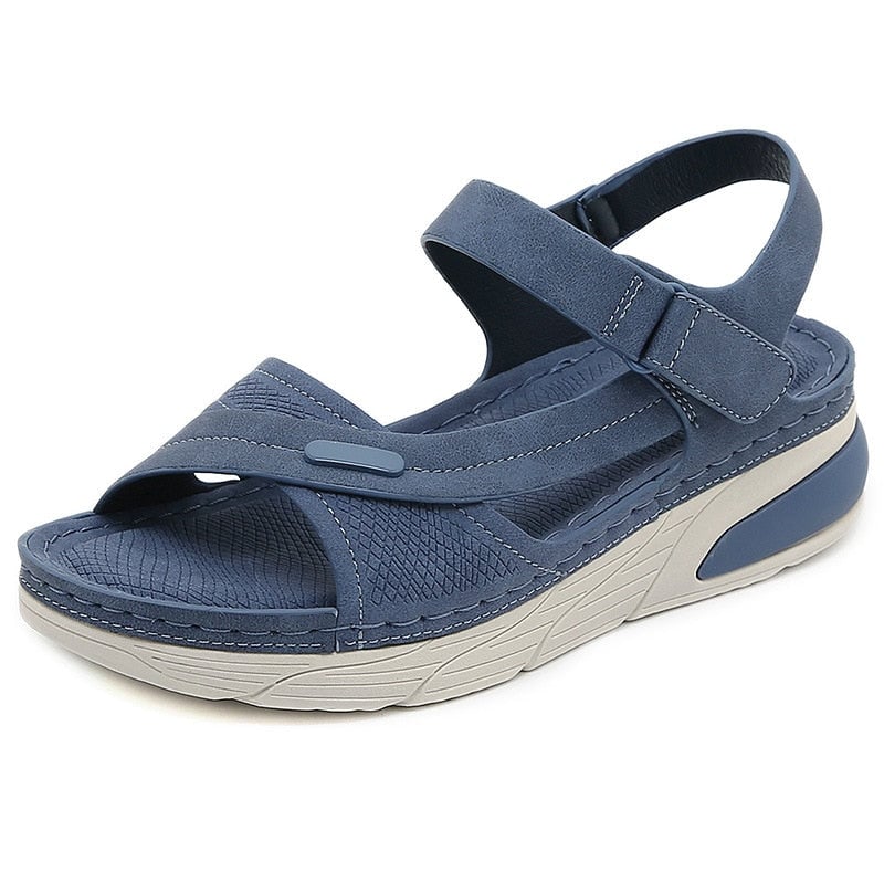 Liberty orthopedic adjustable sandals in gray, side profile showing cushioned insole