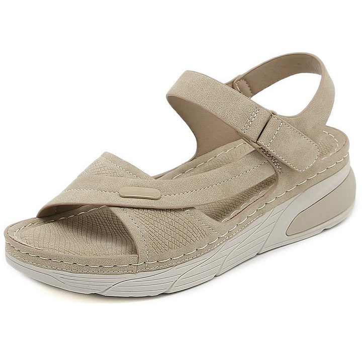Liberty orthopedic adjustable sandals in blue on a white background, front view