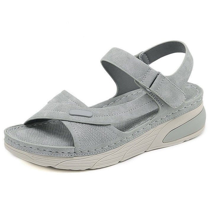 Liberty orthopedic adjustable sandals in blue, top-down view highlighting strap closures