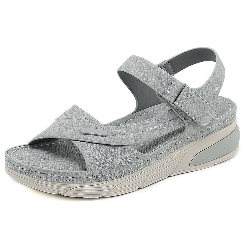 Liberty orthopedic adjustable sandals in apricot on a white background, front view