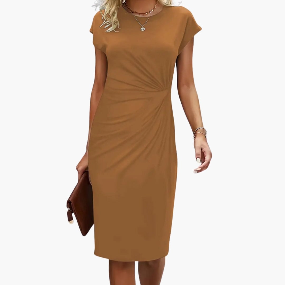 Lucille midi dress styled with heels for an elevated evening look