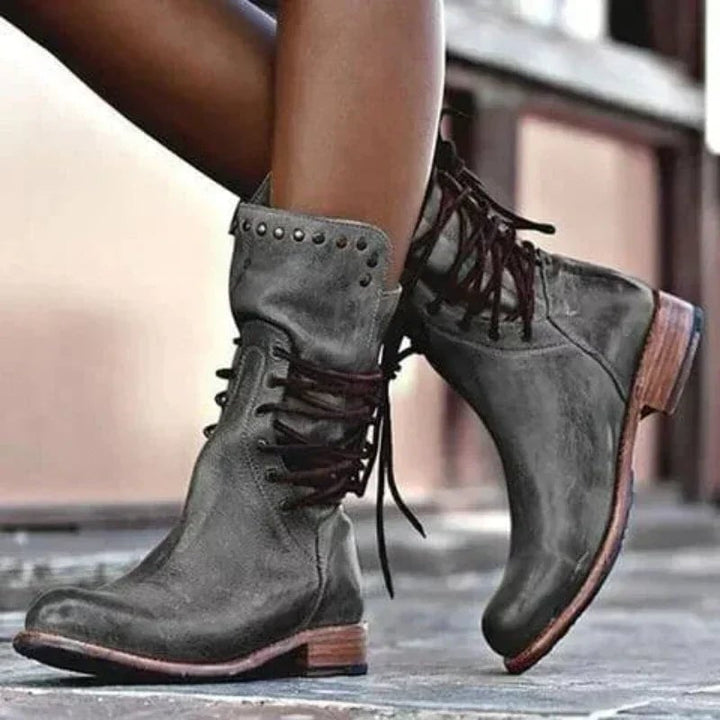 Close-up of Luth leather boot upper showing refined leather texture and polished finish