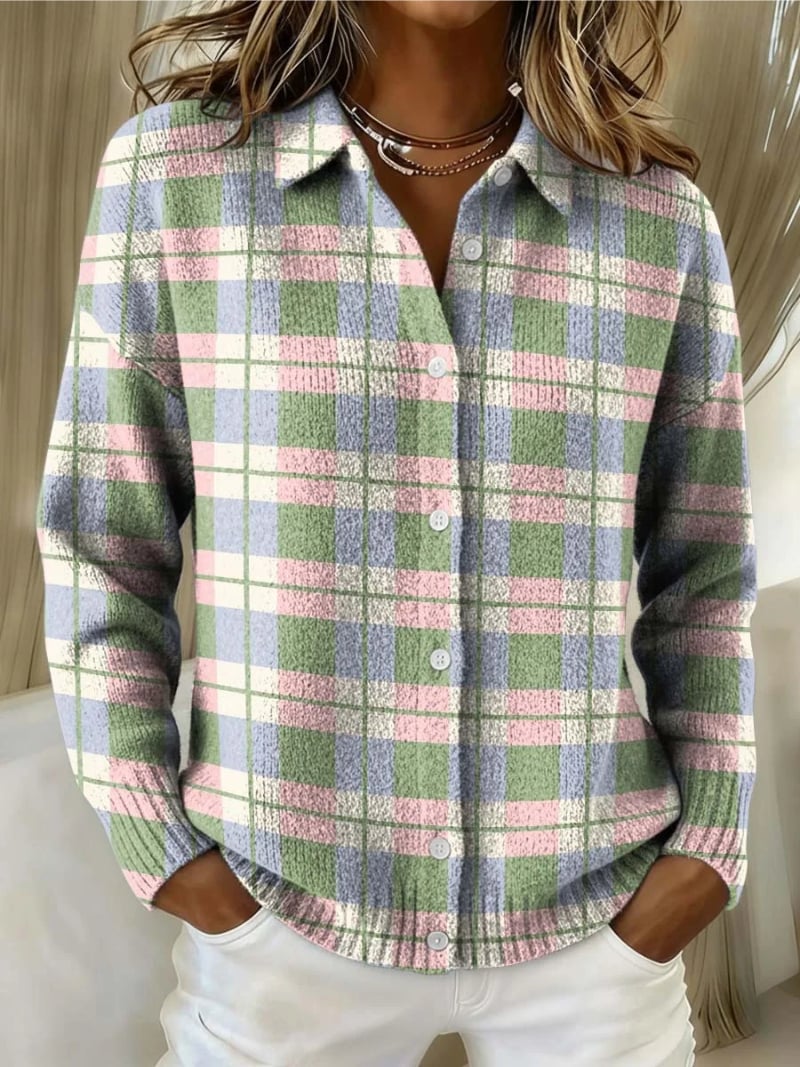 BobaFashion Mara stylish checkered blouse in multicolor with a relaxed flattering silhouette, shown from the front
