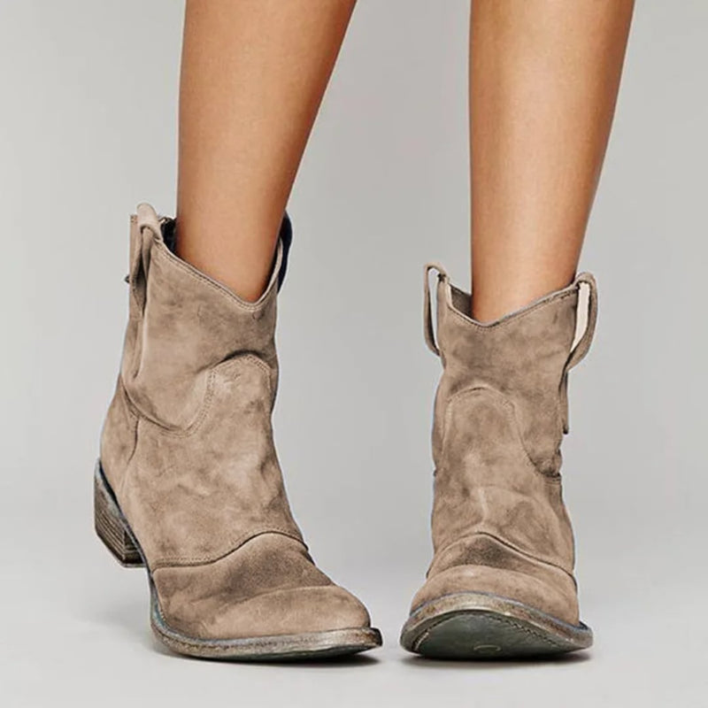 Women's chic suede ankle boots in light brown with a sleek ankle-height silhouette