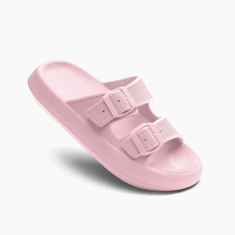 Close-up of Marlowe sandal strap and toe area showing refined, understated design